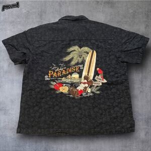 Disney Parks Shirt Mens XL Black Mickey in Paradise Hawaiian Button Up Beach